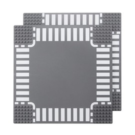 Feleph Classic Crossroad Road Base Plates, City Street Building Kit, 25 x 25 cm Town Baseplate for Building Bricks Compatible with All Major Brands (Crossroad 2 Pieces)