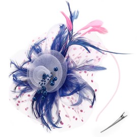 AQOKKA Women Fascinators Hats Kentucky Derby Flower Mesh Feather Fascinators with Headband and Clip Tea Party Headwear for Women and Girls