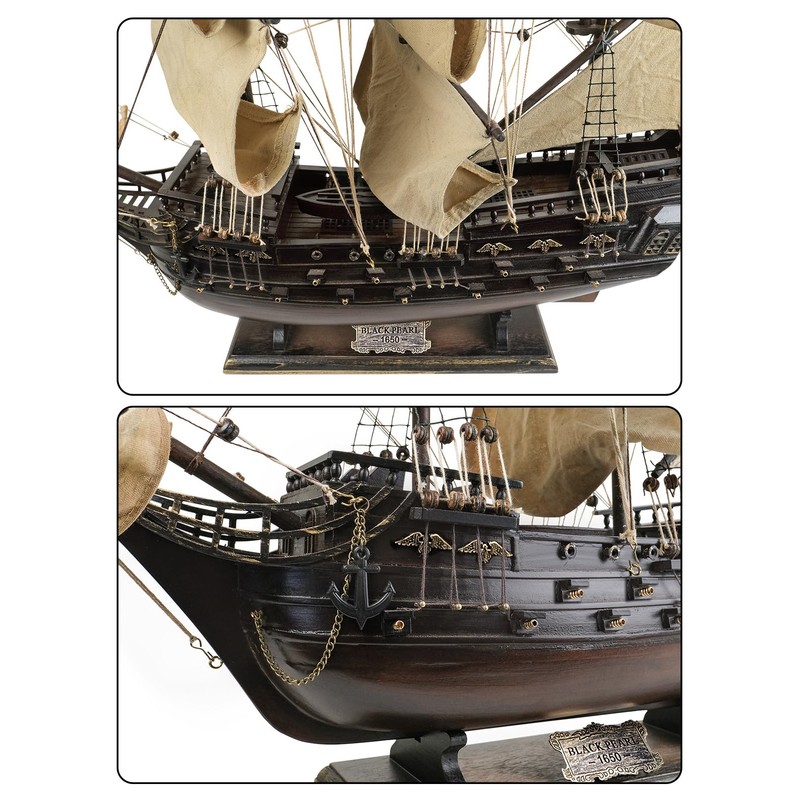 SAILINGSTORY Wooden Pirate Ship Model Black Pearl 27" Beige Sails