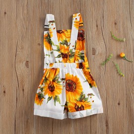 Ayalinggo Toddler Baby Girl Sunflower Print Overalls Shorts with Pocket Suspender Trousers Cute Summer Clothing Outfit (Sunflower Print, 7-8 Years)