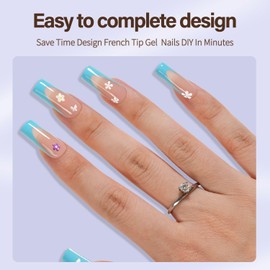 Misssix XBASICTIPS French Gel Nail Tips, 150Pcs Soft Gel French Tip Press on Nails, Long Square Pre-Shaped Fake Nails, No Need to File for Art DIY 15 Sizes