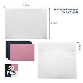 50 Pack White A7 & 5x7 Self-Sealing Envelopes for Invitations, Photos, Cards & Mailings - Wedding & Occasion Ready