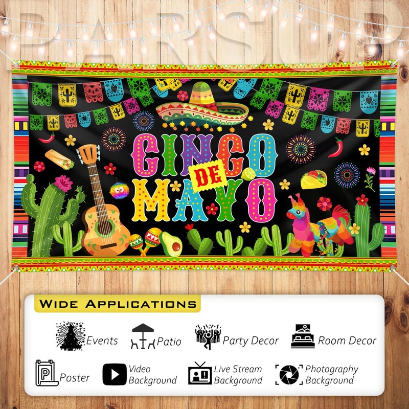 Cinco de Mayo Banner, Large Fabric Mexican Backdrop Decorations, Sign