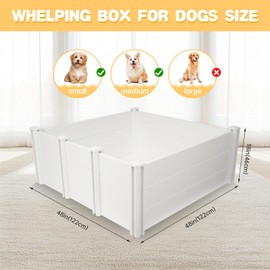 LotFun Whelping Box for Large Breed Dogs 48"x48"x18", PVC Puppy Playpen, Waterproof & Rustproof Whelping Pen, Puppy Whelping Supplies