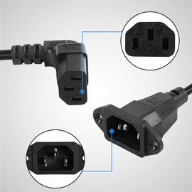 CERRXIAN 1.6ft C13 to C14 Power Cable Panel Mount Down Bent IEC Plug Power Supply with Mounting Hole 90 Degree Down C13 Female to C14 Male Panel Mount