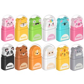 Sooez 12 Pack Pencil Erasers with Clean up Roller, Cute Erasers for Kids, Animal Fun Eraser with Shaving Roller and Cover, for Teacher Class Favor School Supplies Home Office Party