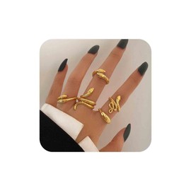 Aneneiceera Vintage Stacking Snake Knuckle Ring Set Gold Snake Finger Rings Opening Snake Mid Ring Punk Spiral Serpent Ring Adjustable Statement Ring Jewelry for Women (Gold)