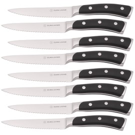 DURA LIVING 8-Piece Serrated Kitchen Steak Knife Set – Forged High Carbon Stainless Steel, Ultra Sharp, Ergonomic Black Handles, Durable Dinner Knives, Black Handle