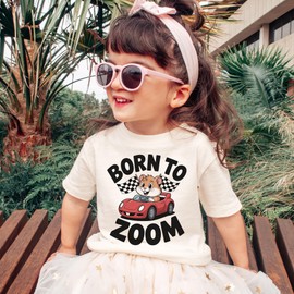 Born To Zoom - Hamster Race Car Kids Shirt - Cute Checkered Flag Racing Tee Toddler Youth