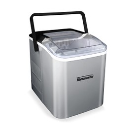 Nostalgia Thermostar Automatic Self-Cleaning Portable Electric Countertop Ice Maker Machine With Handle,26 Pounds in 24 Hours with Ice Scoop and Basket,Perfect for Water Bottles,Drinks,Parties,Silver