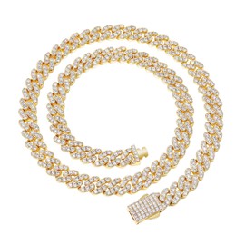 Iced Classic Spring Clasps 9mm Cuban Link Chain Necklace/Bracelet, Everlasting Shine 14k Gold/Silver Plated Diamond Choker, Brass, Zircon