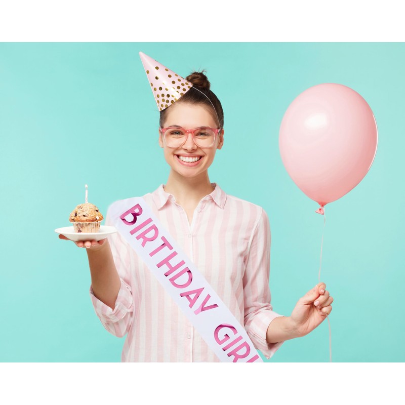 Shimmer Anna Shine “Birthday Girl” Sash – White Satin with