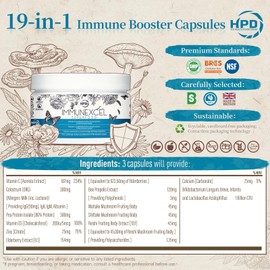 Immune System Booster, Vitamin C,D, Zinc Supplement, with Colostrum, Mushrooms, Elderberry, Propolis | 19-in-1 Immunity Support by HPD | Probiotics for Gut Health | All Age, Gluten Free, 90 Capsules