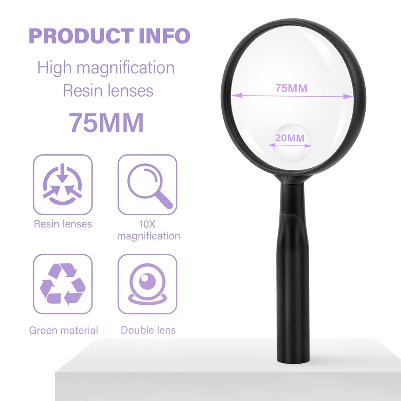 Magnifier, 10x and 30x, Handheld Magnifier, Large, Easy to View,
