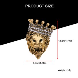 Gold Vintage Crown Lion Brooch for Men Fashion Animal Crystal Brooches Gold Lapel Pin for Men Suit Tie Lapel Pins Jewelry Accessories(Crown)