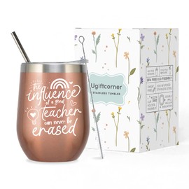 Ugiftcorner Teacher Gifts Teacher Appreciation Gifts for Women Men Thank You Gifts for Teacher Cups Christmas Thanksgiving Birthday Graduation Gifts for Teacher Wine Tumbler Lid Straw Rose Gold 12 OZ
