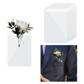 zhuohai 10 Pack Men Groom Pocket Boutonniere Plastic Flower Card Sleeve，Pocket Boutonniere Holder for Suit Jacket Pocket ,No Lapel Pin Required - Perfect for Wedding Prom Homecoming