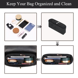 Chispee Purse Organizer Insert Felt Bag Organizer fit GG Marmont Matelasse Shoulder Bag Timid Bag Storage & Finishing Inner Bag Liner Handbags Insert Organizer for Longchamp Mini Bag,Dark Grey