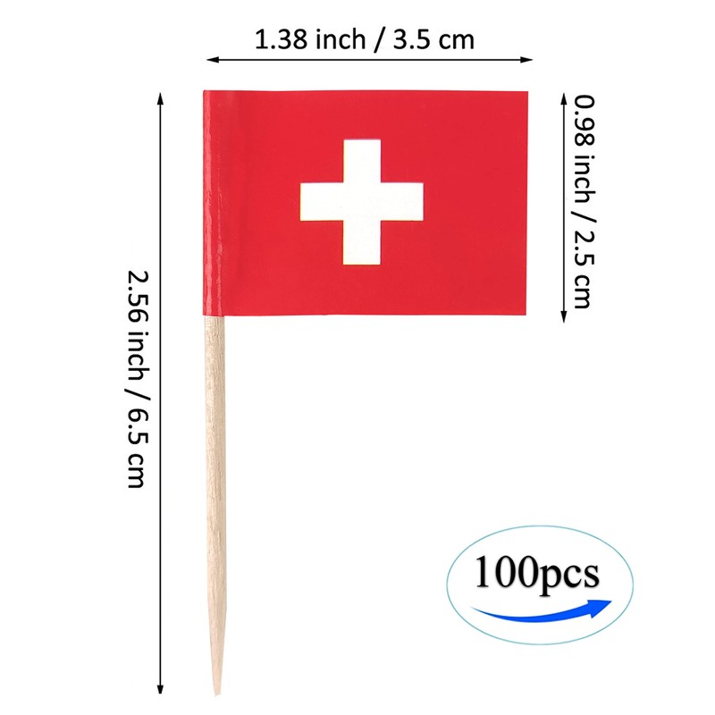 QQSD Switzerland Toothpick Flag Swiss Small Mini Cupcake Topper Flags,100