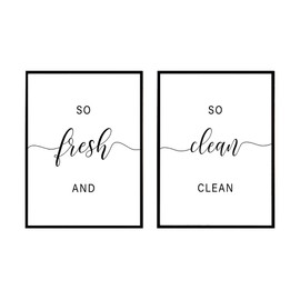 Zoey Art Set of 2 So Fresh and So Clean Clean Sign Print, Funny Bathroom Quotes Poster, Humor Décor 8x10 Unframed
