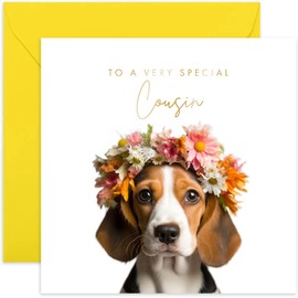 Old English Co. Beagle Dog Very Special Cousin Card - Beagle Puppy Floral Cute Birthday Card for Her - Cute Well Done Congratulations Cards for Cousin from Family Friends | Blank Inside Envelope
