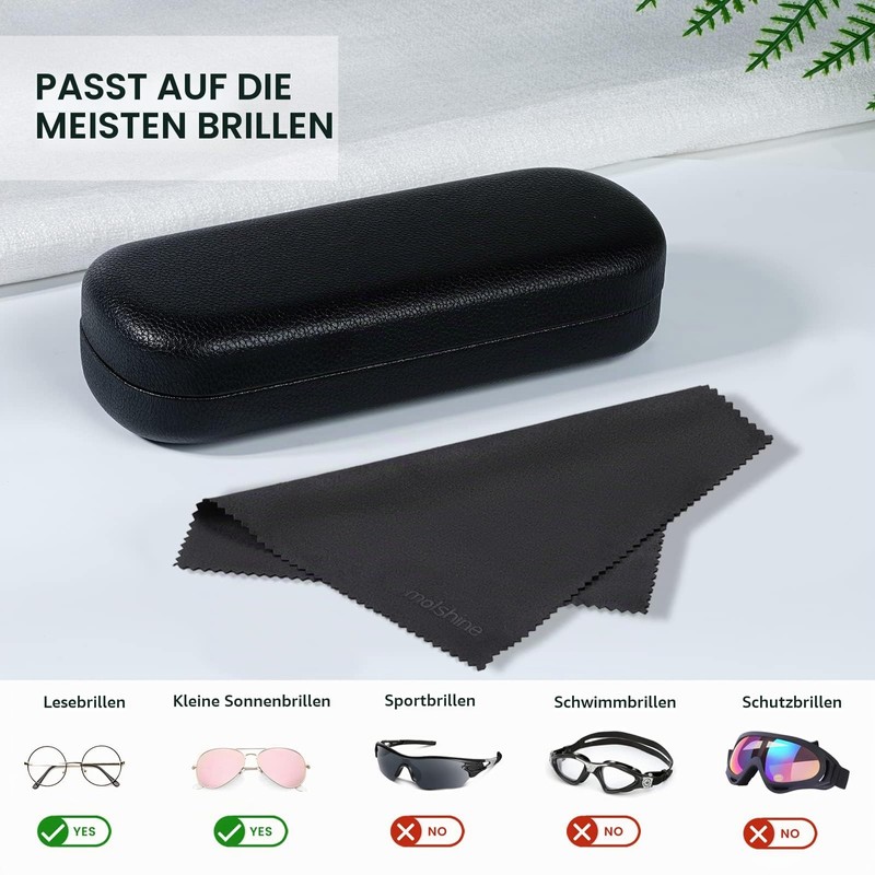 molshine Hard Shell PU Leather Glasses Case, Portable Bright Hard