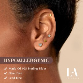 LOLIAS 7 Pairs 925 Sterling Silver Gold Stud Hoop Earrings Set for Women Hypoallergenic Gold Hoop Earrings and Studs Earrings Small Sleeper Hoops Earrings for Multiple Piercings