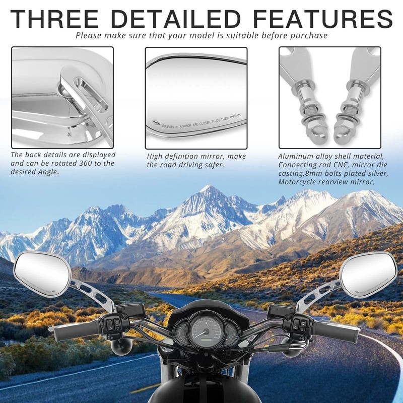 8mm Chrome Motorcycle Rearview Side Mirrors For Harley Davidson Street