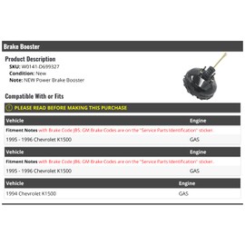 Brake Booster - Compatible with 1994-1996 Chevy K1500 GAS