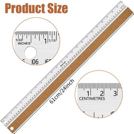 Boompark 2Pcs Metal Ruler 24 Inch Stainless Steel Ruler Non Slip Straight Edge Ruler, Metal Ruler with Cork Backing, Long Ruler Imperial and Metric for Student School Office Woodworking Drafting Tools