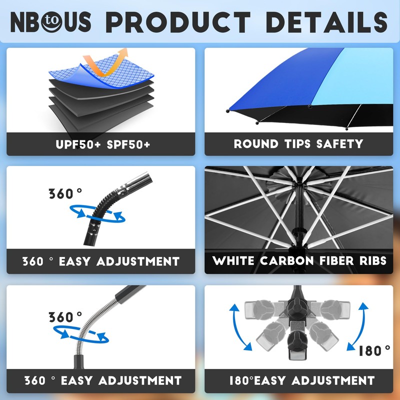NBtoUS 3 Pack Beach Umbrella, 360 ° Chair umbrella with