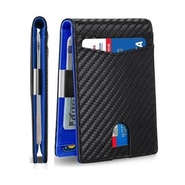 Men's Carbon Fiber Pattern Wallet, Ultra-thin Minimalist Multi Card Slot Wallet, RFID Blocking Pu Leather Wallet, Credit Card Holder Men's Wallet:_Blue_one-size