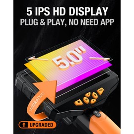 Teslong Inspection Camera, Dual Lens Endoscope Camera with Light 5" IPS Screen Digital Industrial Borescope,1080P Endoscope Waterproof Flexible Probe Borescope Camera with Light(3.3ft)