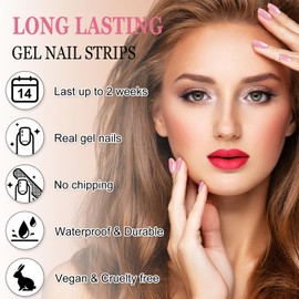 Boloshine UV Gel Nagelfolie, 20PCS Gel Nagellack Aufkleber, Halbgehärtete Nagelsticker Selbstklebend, Full Wraps Aufkleber Nail Art Stickers DIY für Damen Mädchen(Pfirsichküsse)