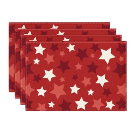 Artoid Mode Red Stars Patriotic 4th of July Placemats Set of 4, 12x18 Inch Memorial Day Table Mats for Party Kitchen Dining Decoration