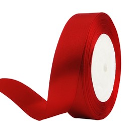 25 Yard True Red Wired Satin Ribbon Roll, 1 Inch Fabric Ribbon for Craft Bows Rose Bouquet, Holiday Gift Wrapping, Party Decoration