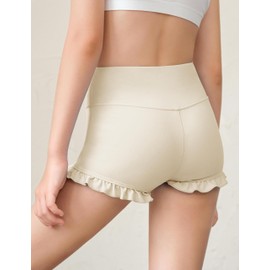 Haloumoning Girls' Sports Shorts Yoga Dance Shorts Summer Sporty Ruffle Leggings High Waisted Gymnastics Hot Pants, White