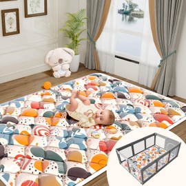 Jaobeem Baby Play Mats for Floor, Foldable 74x50 Playpen Mat, Thicken Cushioning Padding Playmate for Baby and Toddlers Infants, Non-Slip, Machine Washable, Easy to Store