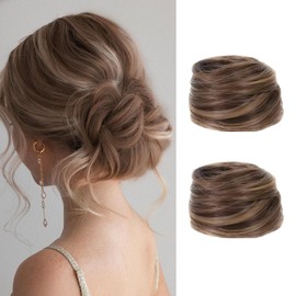 PKRFCJ 2 Pcs Real Hair Bun Wig,Messy Fake Hair Buns Hair Piece,Suitable for Ladies and Girls,Fashionable and Natural(Golden)