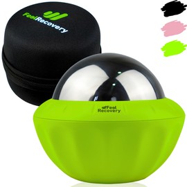 Massage Ball with Gel for Cold & Heat Therapy - Massage Ball with Stainless Steel Ball - Massage Roller with Handle Small for Fascia, Back, Neck & Feet - Wellness Gift & Relaxation (Green)