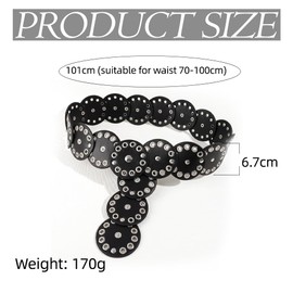 TOFBS Belt for Women Vintage Fashion Round Disc Hook Closure Leather Belt Openwork Metal Adjustable Belt Western Cowgirl Wide, silver