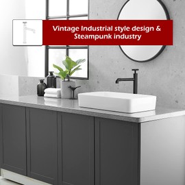 BWE Black Bathroom Faucet Vessel Sink Faucet Industrial Pipe Style Commercial Vanity Faucet for Bath Laundry Utility Bar Sink with Pop Up Drain Assembly and Supply Line