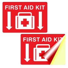 Señal de primeros auxilios, 25,4 x 17,8 cm, paquete de 2 unidades, duradera, autoadhesiva, resistente a la decoloración, el clima, los arañazos y el agua, perfecto para la escuela, la oficina y el hogar