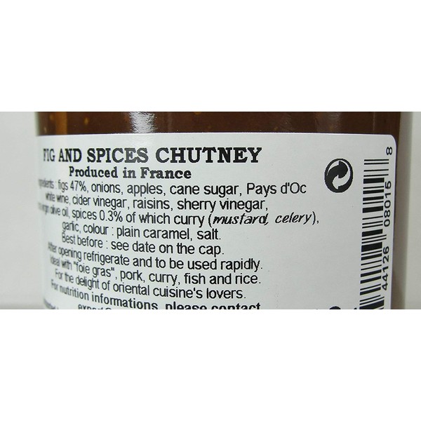 Figs and Spices French Imported Chutney 7.76 oz jar by l'Epicurien, France, One