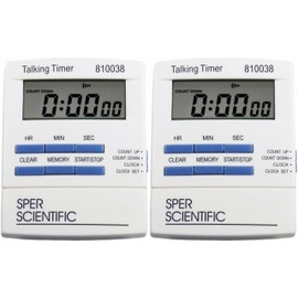 Sper Scientific Talking Timer with Audible Countdown Voice Announcements 810038 - Large LCD Display, Hands-Free Timer with Loud Alarm & Memory Recall - Perfect for Cooking, Labs, Fitness & more - 2 pc