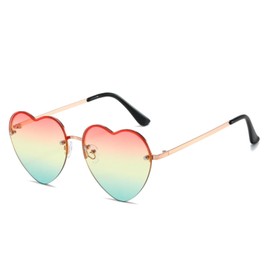 WDZAYXC Stylish Heart Half Metal Frame Sunglasses in Bright Colours, Perfect for Parties and Fashion Events, Red, yellow, green gradient