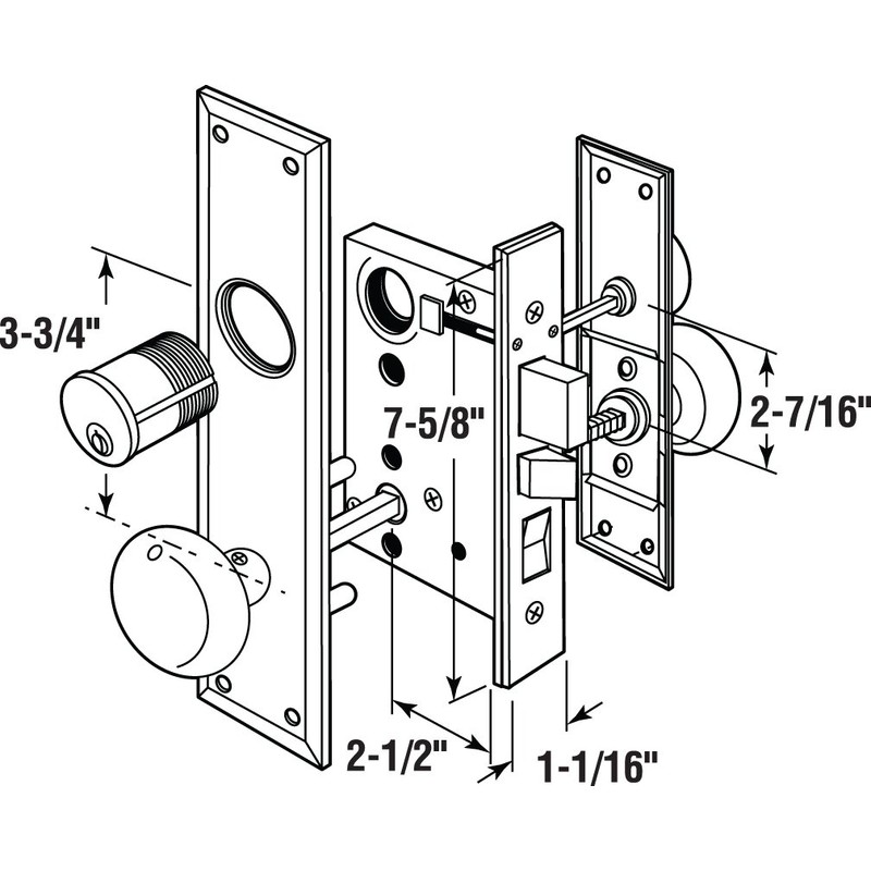 Segal SE 27590 Entrance Mortise Lockset, 2-1/2 in. Backset, Wrought