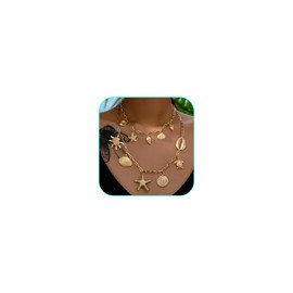 Charm Necklace for Women,14K Gold Plated Shell Starfish Necklace Boho Sea Turtle Conch Layered Necklace Summer Beach Necklace Charm Chain Necklace Jewelry (Style-A)