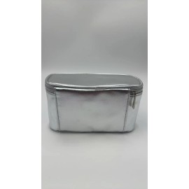 Clinique NEW Clinique Makeup silver faux Leather Bag  Medium Train Case limited