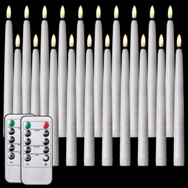 Tuanse 20 Pack White Flameless Taper Candles Flickering Bulk Long LED Advent Candlesticks Battery Operated with Remote and Timer 3D Realistic Wick Lights for Wedding Valentines Window Decor(9.65")